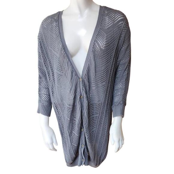 Torrid Chic Loose Knit Button-Down Gray Cardigan (2) - Picture 2 of 5